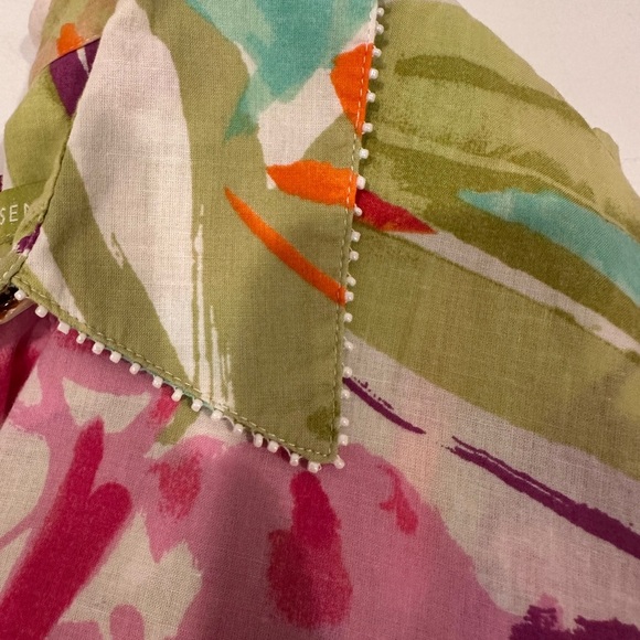 Sigrid Olsen Multicolor Floral Blouse Elegant Colorful Mature Pearl Detail Sz SP - Picture 10 of 10